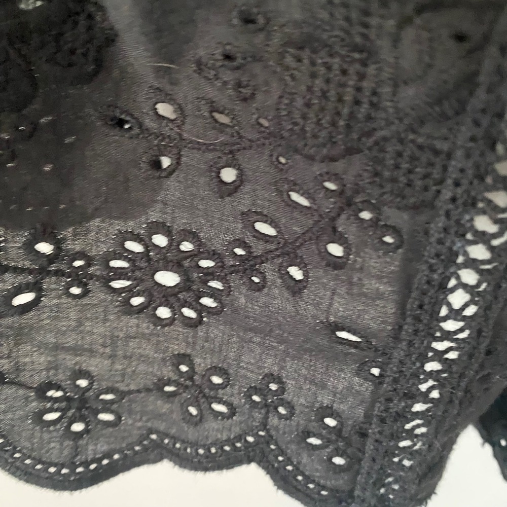 Anthropologie Sz Lg Coquette Black Eyelet Cotton Button Front Puff Sleeve Blouse - Picture 6 of 11